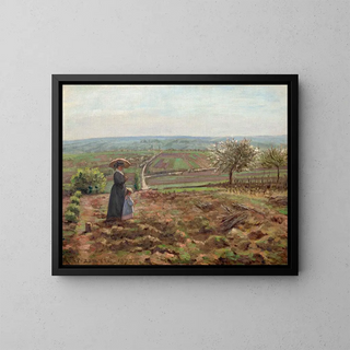 La route de Rouen, les hauteurs de l'Hautil, Pontoise - Camille Pissarro — framed artwork on a wall