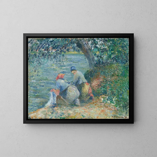 Laveuses au bord de l'eau à Pontoise - Camille Pissarro — framed artwork on a wall