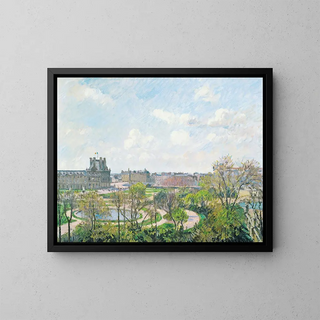 Le Jardin des Tuileries et le Pavillon de Flore, matin de printemps - Camille Pissarro — framed artwork on a wall