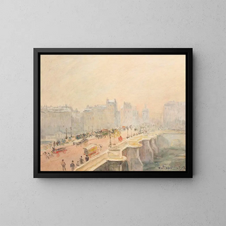 Le Pont Neuf, effet de neige et brouillard - Camille Pissarro — framed artwork on a wall
