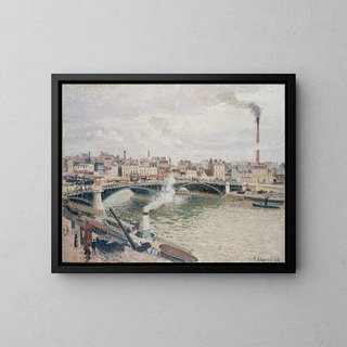 Morning, a cloudy day in Rouen - Camille Pissarro — framed artwork on a wall
