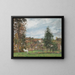 Landscape painting with white horse in a meadow at L'Hermitage, Pontoise - Camille Pissarro — framed artwork on a wall