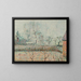 Landscape painting with houses and a fence wall, frost and mist - Camille Pissarro — framed artwork on a wall