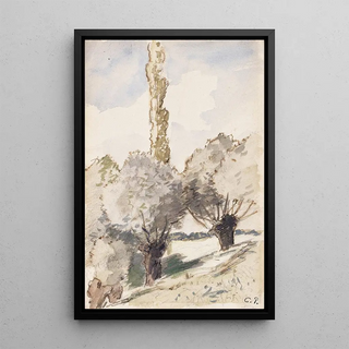 Landscape Painting with Trees - Camille Pissarro — framed artwork on a wall