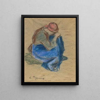 Cropped Peasant Painting - Camille Pissarro — framed artwork on a wall