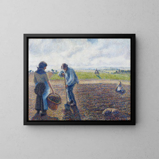 Peasants in the Fields - Camille Pissarro — framed artwork on a wall