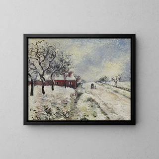 Snowy Road with House near Éragny - Camille Pissarro — framed artwork on a wall