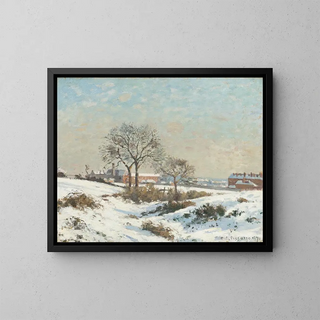 Snowy Landscape in South Norwood - Camille Pissarro — framed artwork on a wall