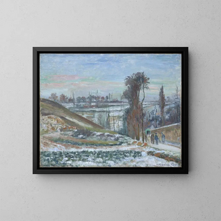 Snowy Landscape Painting near the Hermitage - Camille Pissarro — framed artwork on a wall