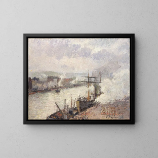 Bateaux à vapeur dans le port de Rouen - Camille Pissarro — framed artwork on a wall