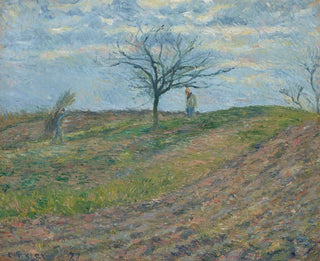 Terre labourée en hiver avec un homme portant un fagot - Camille Pissarro — artwork view