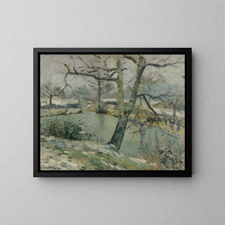 L'Étang at Montfoucault, Winter Effect - Camille Pissarro — framed artwork on a wall