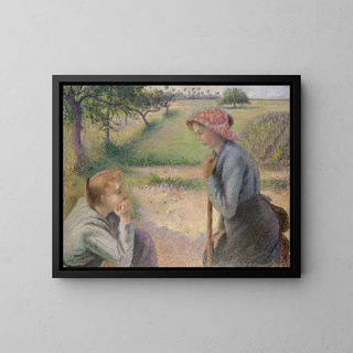 Two Young Peasant Women - Camille Pissarro — framed artwork on a wall