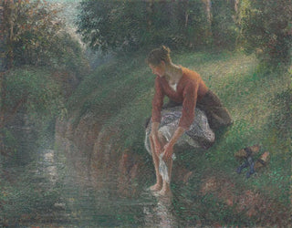 Woman bathing her feet in a stream - Camille Pissarro — artwork view