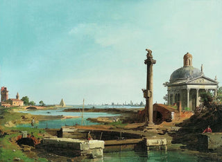 a lock, a column, and a church on the edge of a lagoon - Canaletto — artwork view