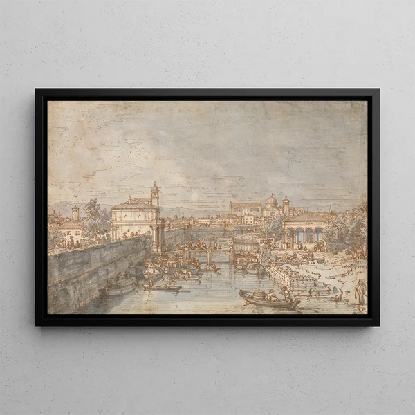 Padoue, the Bacchiglione River and the Porta Portello - Canaletto — framed artwork on a wall