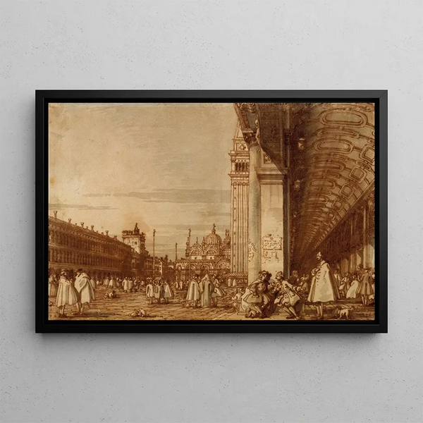 Piazza San Marco from the southwest corner with the Procuratie Nuove on the right - Canaletto — framed artwork on a wall