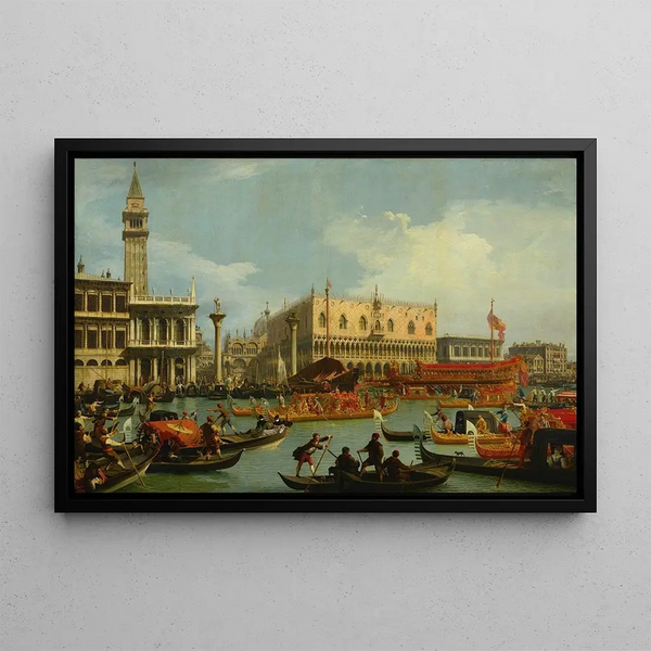 The Bucentaure returning to the Molo on Ascension Day - Canaletto — framed artwork on a wall