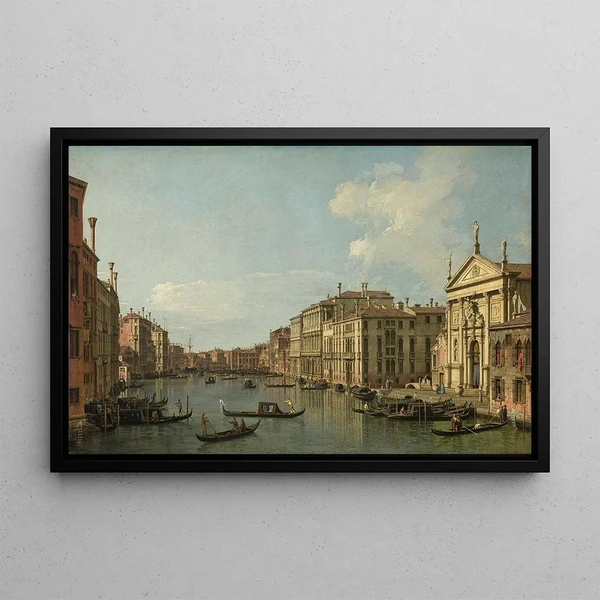 The Grand Canal in Venice, view towards the southeast of San Stae at Fabbriche Nuove de Rialto - Canaletto — framed artwork on a wall