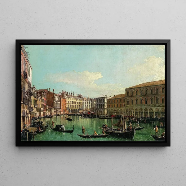 Le Grand Canal, Venice, view towards the south towards the Rialto Bridge - Canaletto — framed artwork on a wall