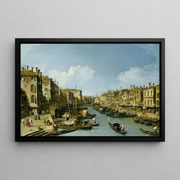 Le Grand Canal près du pont du Rialto Venise - Canaletto — framed artwork on a wall