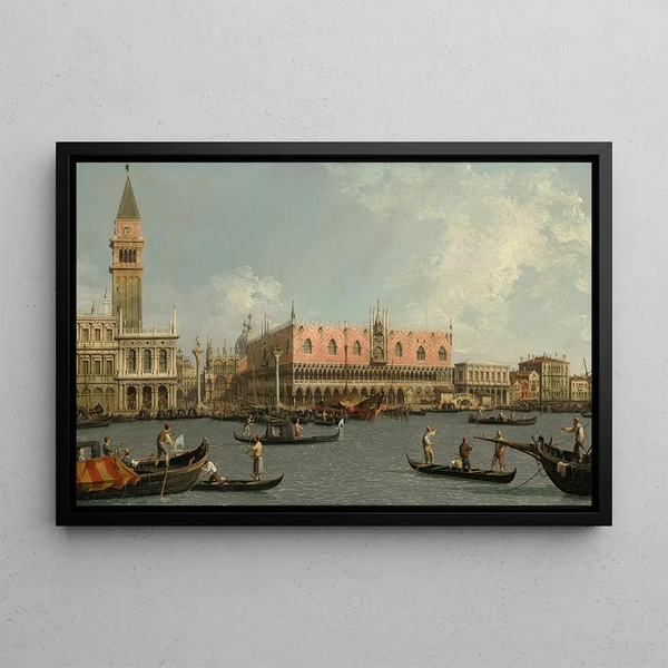 The Molo with the Piazzetta and the Doge's Palace from the Bacino - Canaletto — framed artwork on a wall