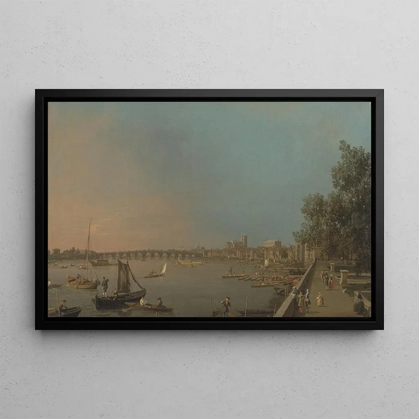 The Thames from Somerset House Terrace towards Westminster - Canaletto — framed artwork on a wall
