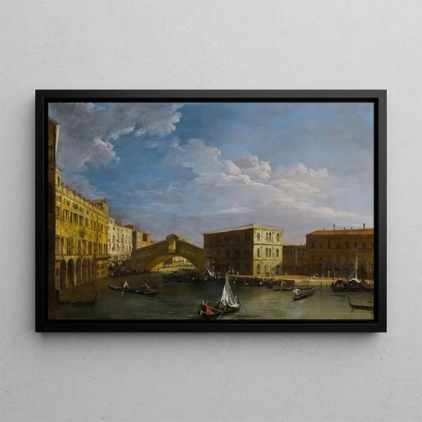 Venice painting, view of the Grand Canal and Rialto Bridge from the north - Canaletto — framed artwork on a wall