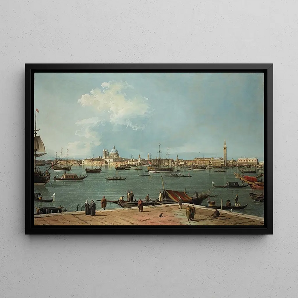 Venice the Bacino di San Marco from San Giorgio Maggiore - Canaletto — framed artwork on a wall
