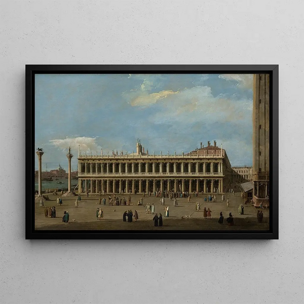 Venice the Piazzetta view towards the west with the Libreria - Canaletto — framed artwork on a wall
