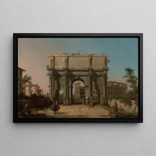 View of the Arc de Constantin with the Colosseum - Canaletto — framed artwork on a wall