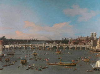 Westminster Bridge with the Lord Mayor's procession on the Thames - Canaletto — artwork view