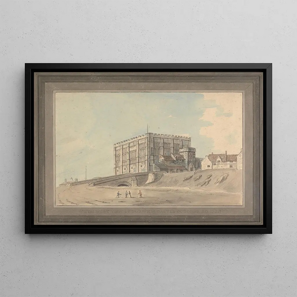 Southwest view painting of Norwich Castle - Captain Francis Grose — framed artwork on a wall