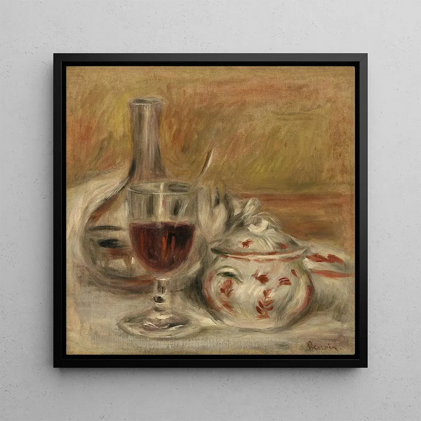 Carafe, glass and sugar bowl - Pierre-Auguste Renoir — framed artwork on a wall