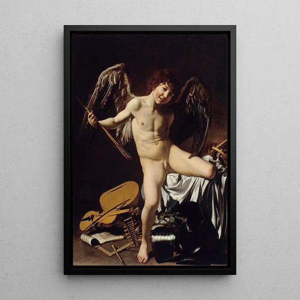 Love triumphs over all - Caravaggio — framed artwork on a wall