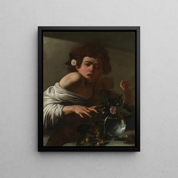 Boy bitten by a lizard - Caravaggio — framed artwork on a wall