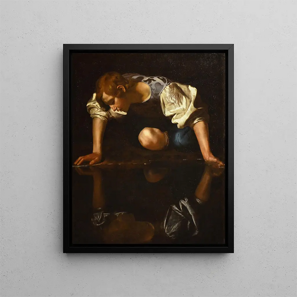 Narcissus - Caravaggio — framed artwork on a wall