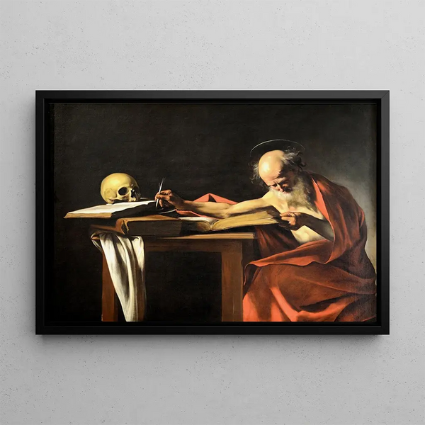 Saint Jerome Writing - Caravaggio — framed artwork on a wall