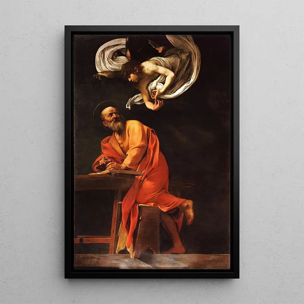 Saint Matthew and the Angel - Caravaggio — framed artwork on a wall