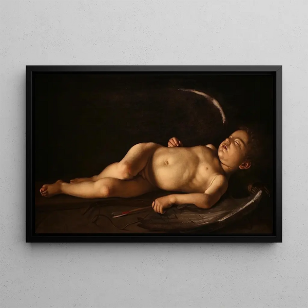 Cupid Sleeping - Caravaggio — framed artwork on a wall