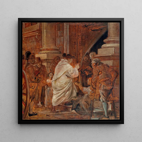 Cardinal bénissant des mendiants aux portes de l'église - Wilhelm Marstrand — framed artwork on a wall