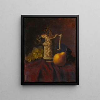 Still life with ewer and fruits - Carducius Plantagenet Ream — framed artwork on a wall