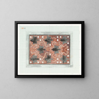Decorative design in red and black - Carel Adolph Lion Cachet — framed artwork on a wall