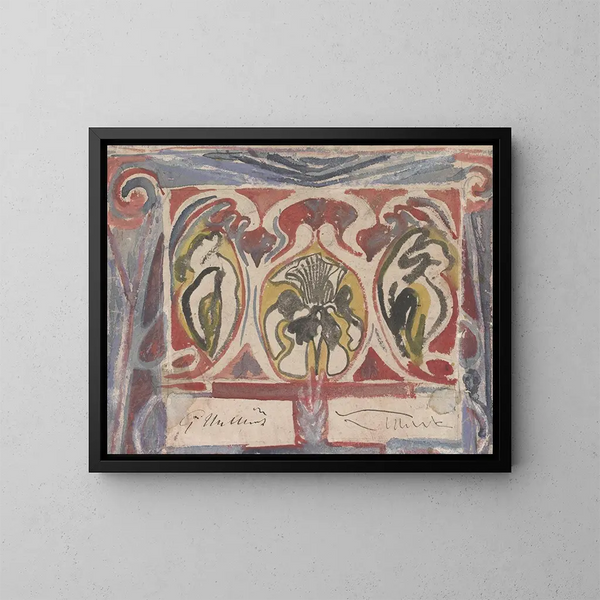 Decorative design with two signatures - Carel Adolph Lion Cachet — framed artwork on a wall