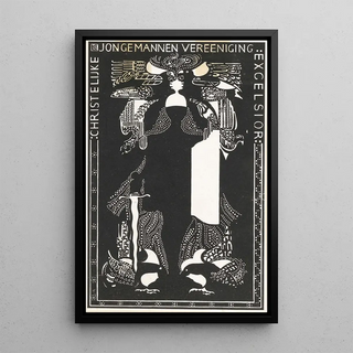 Ex libris of the Christian Young Men’s Association Excelsior - Carel Adolph Lion Cachet — framed artwork on a wall