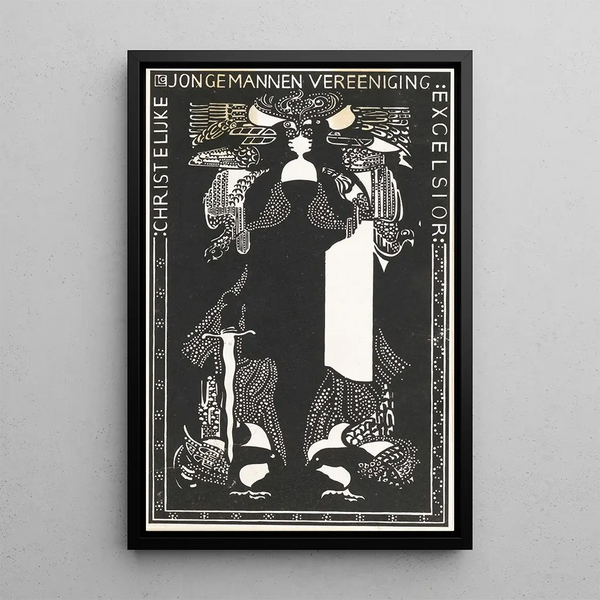 Ex libris of the Christian Young Men’s Association Excelsior - Carel Adolph Lion Cachet — framed artwork on a wall