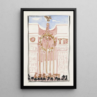 a Crowd in front of a decorated façade or monument - Carel Adolph Lion Cachet — framed artwork on a wall