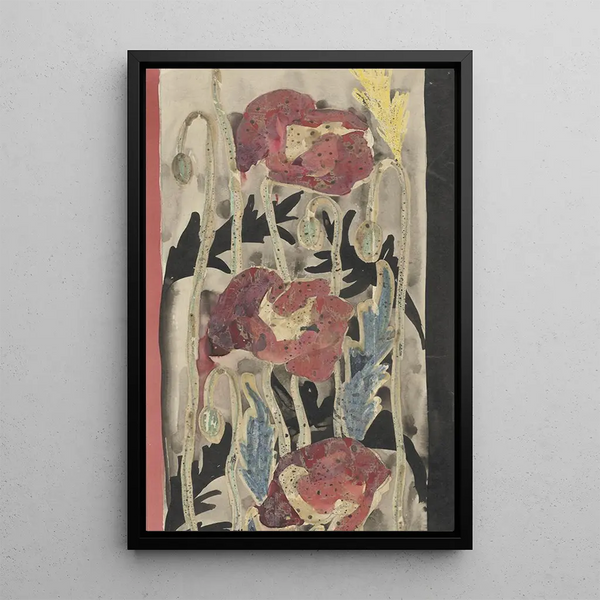 Conception with poppies for the tapestry border View of the Ponte Vecchio in Florence - Carel Adolph Lion Cachet — framed artwork on a wall