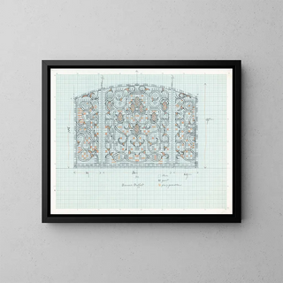 Conception for decorative glass panel with floral ornament - Carel Adolph Lion Cachet — framed artwork on a wall