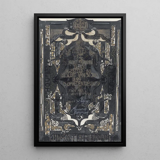 Project painting for a certificate on the occasion of twelve and a half years of faithful service at the glue and gelatin factory - Carel Adolph Lion Cachet — framed artwork on a wall